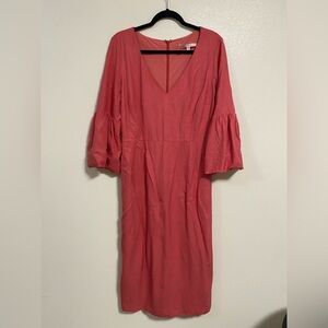 Veronica Beard Dress Women’s Size 10 Pink Melon Amalita Midi V Neck Dress